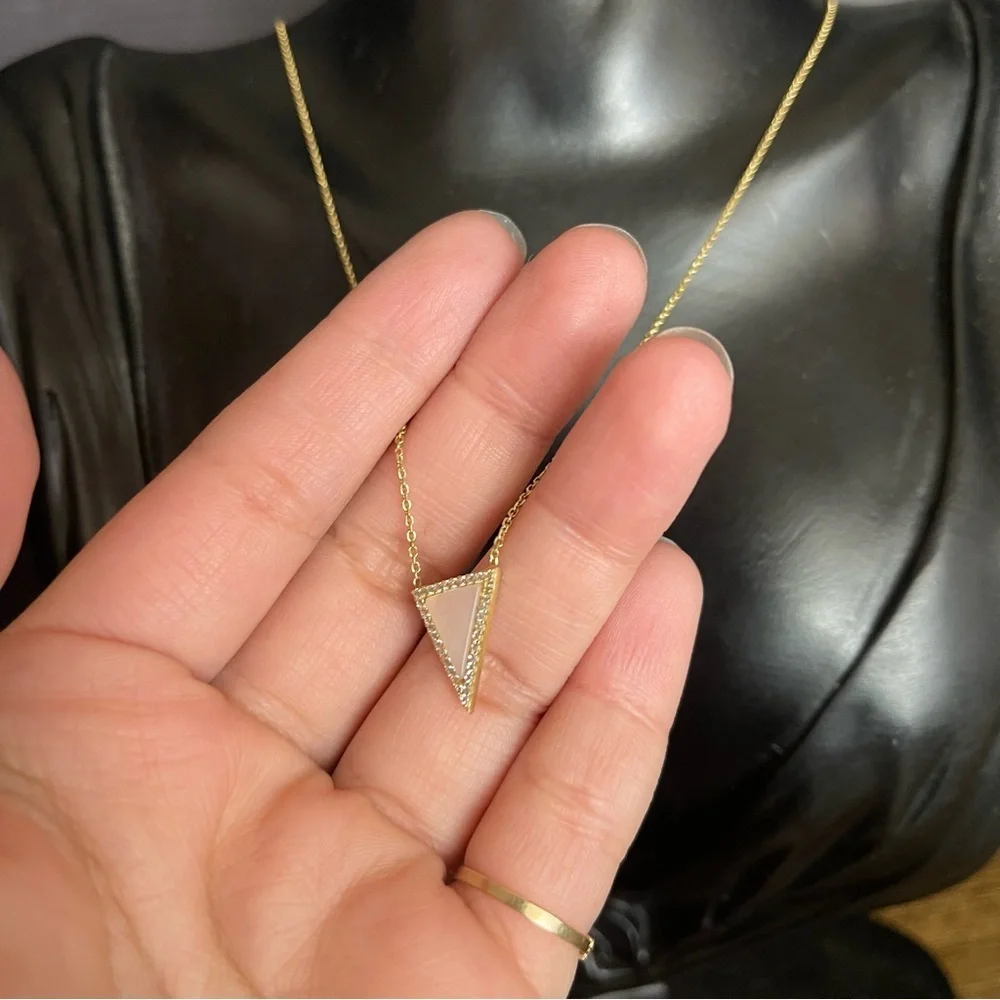 Sterling Silver Gold Tone Mother Of Pearl Triangle Necklace 17 Inch